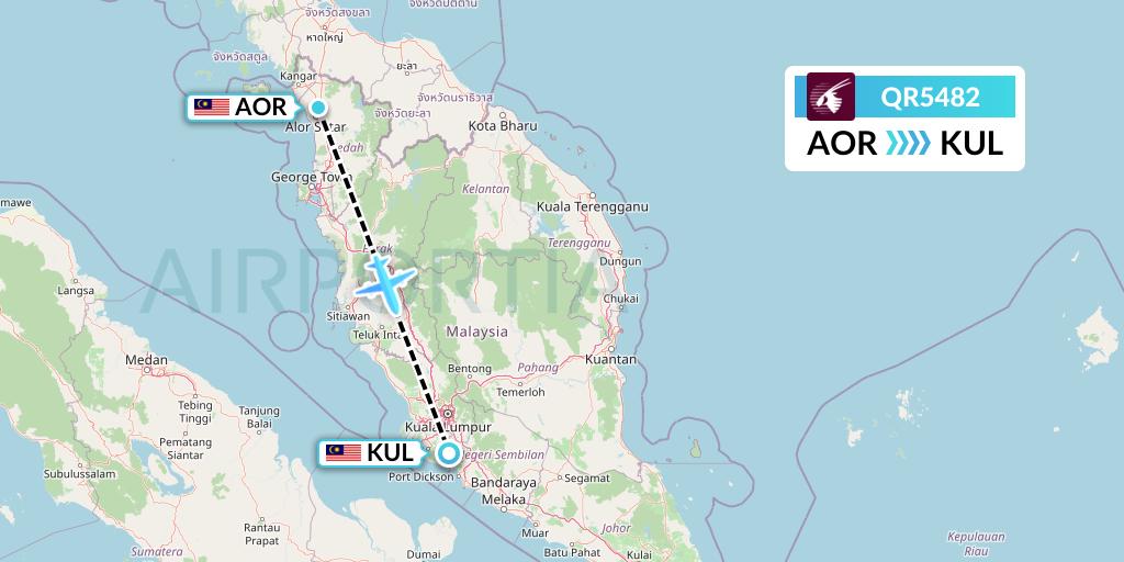 QR5482 Qatar Airways Flight Map: Alor Setar to Kuala Lumpur