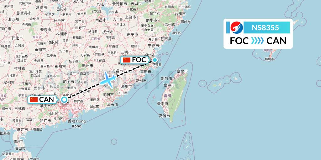 NS8355 Hebei Airlines Flight Map: Fuzhou to Guangzhou