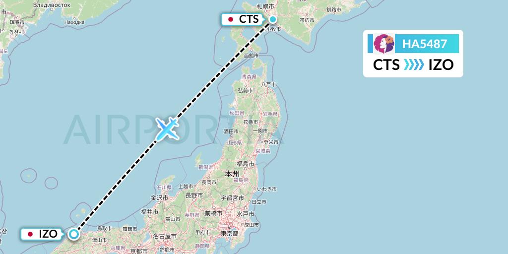 HA5487 Hawaiian Airlines Flight Map: Sapporo to Izumo