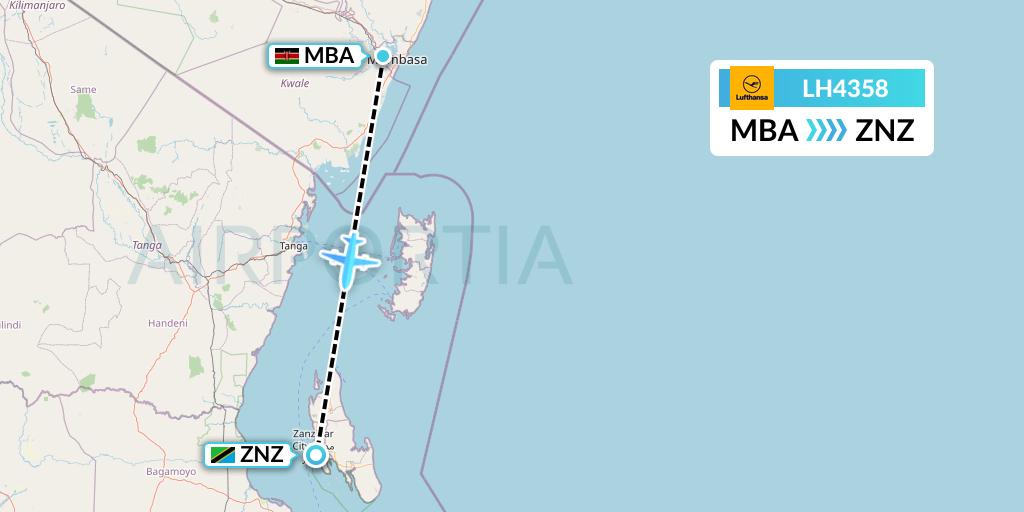 LH4358 Lufthansa Flight Map: Mombasa to Zanzibar