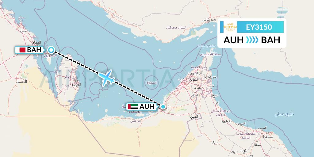 EY3150 Etihad Airways Flight Map: Abu Dhabi to Bahrain