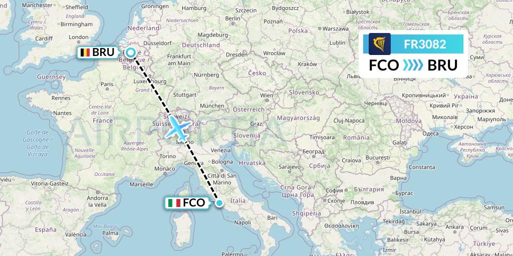 FR3082 Ryanair Flight Map: Rome to Brussels