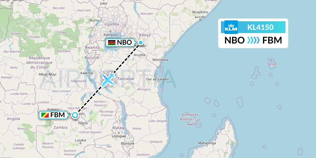 KL4150 KLM Flight Map: Nairobi to Lubumbashi