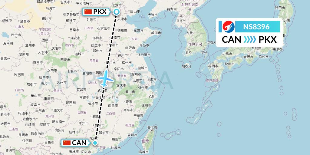 NS8396 Hebei Airlines Flight Map: Guangzhou to Beijing