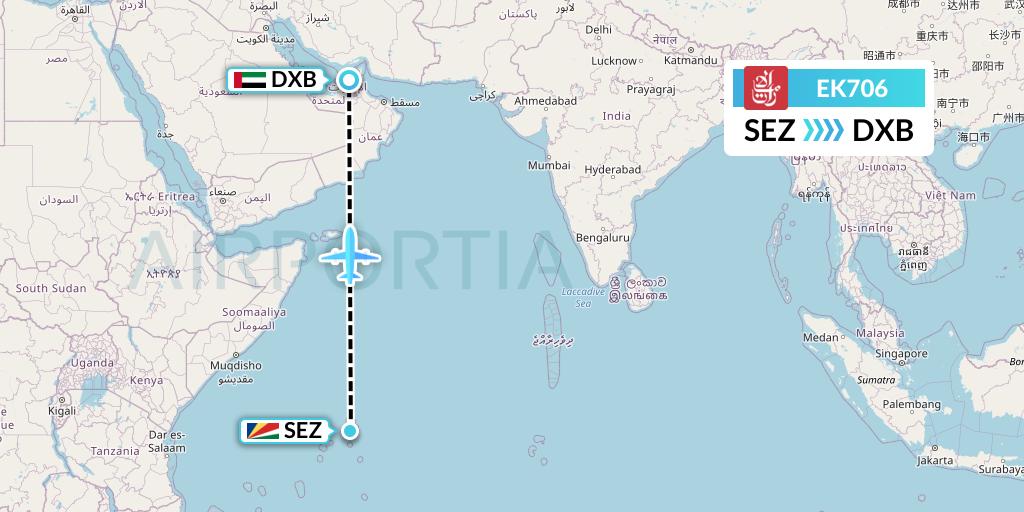 EK706 Emirates Flight Map: Victoria to Dubai