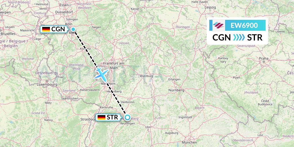EW6900 Eurowings Flight Map: Cologne to Stuttgart