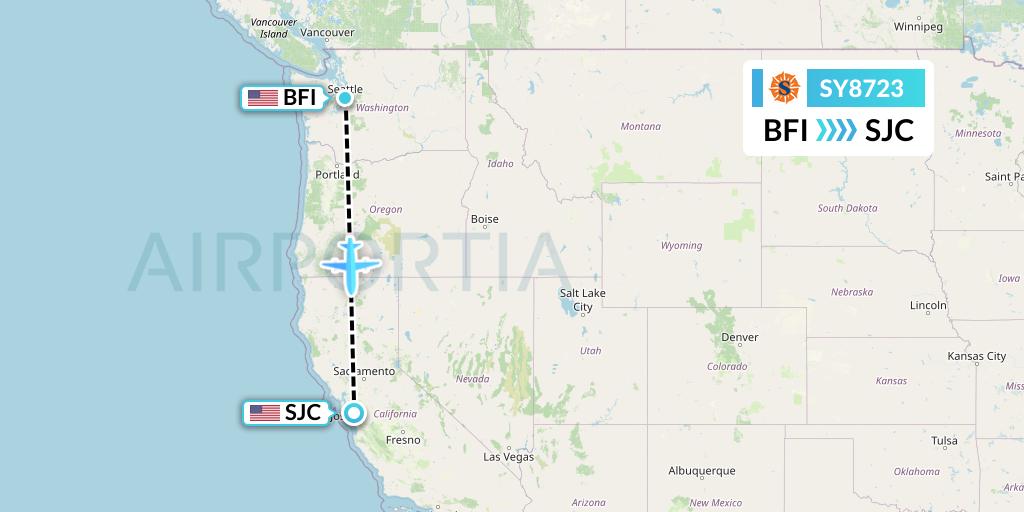 SY8723 Sun Country Airlines Flight Map: Seattle to San Jose