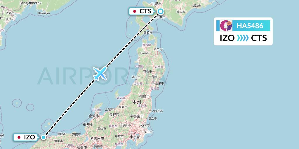 HA5486 Hawaiian Airlines Flight Map: Izumo to Sapporo