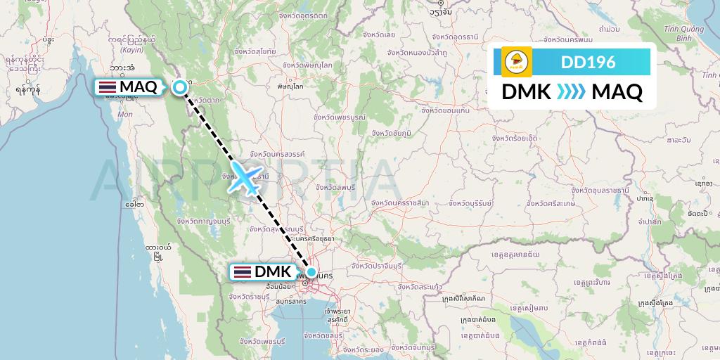 DD196 Nok Air Flight Map: Bangkok to Mae Sot