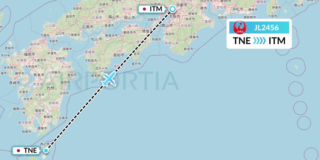 JL2456 Japan Airlines Flight Map: Japan to Osaka