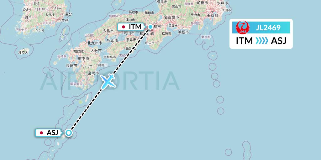JL2469 Japan Airlines Flight Map: Osaka to Amami