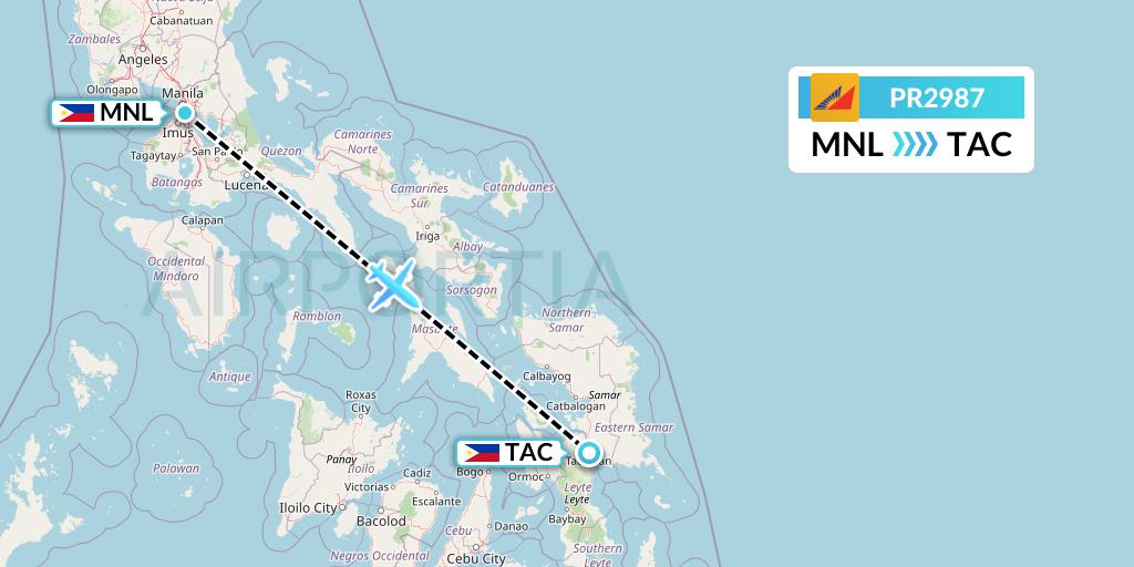 PR2987 Philippine Airlines Flight Map: Manila to Tacloban