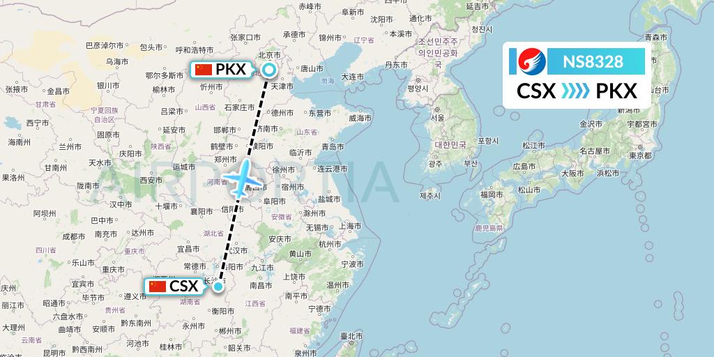 NS8328 Hebei Airlines Flight Map: Changsha to Beijing