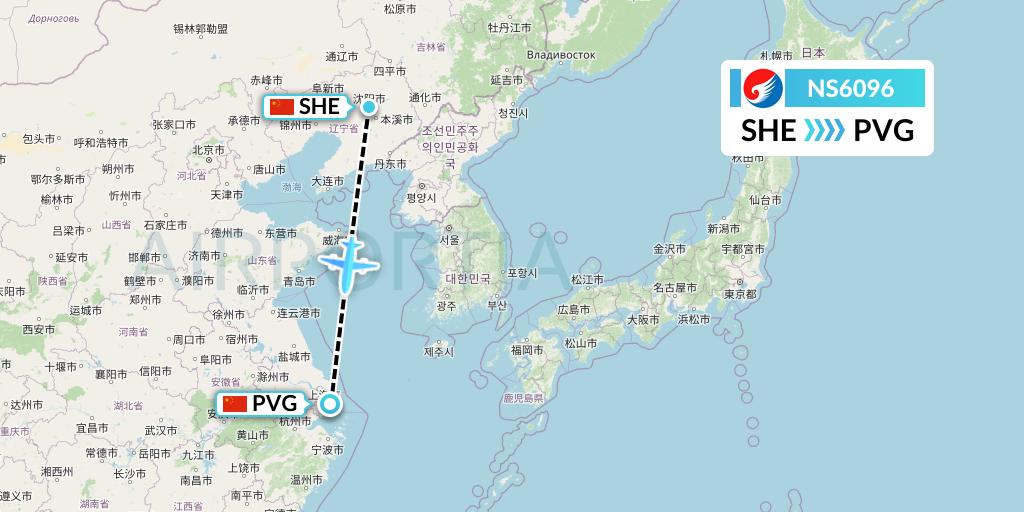 NS6096 Hebei Airlines Flight Map: Shenyang to Shanghai