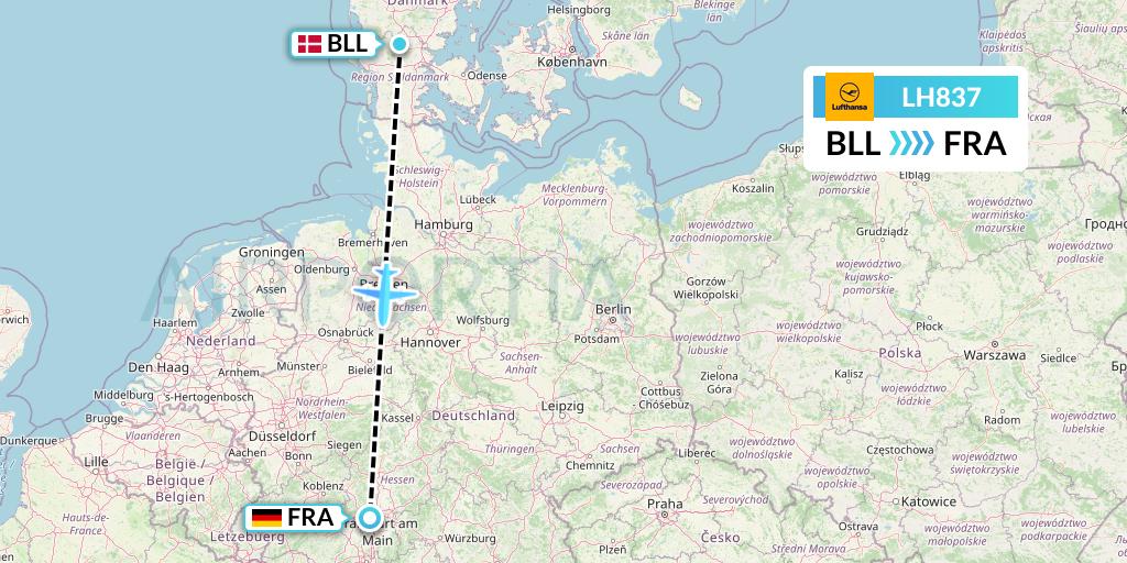 LH837 Lufthansa Flight Map: Billund to Frankfurt