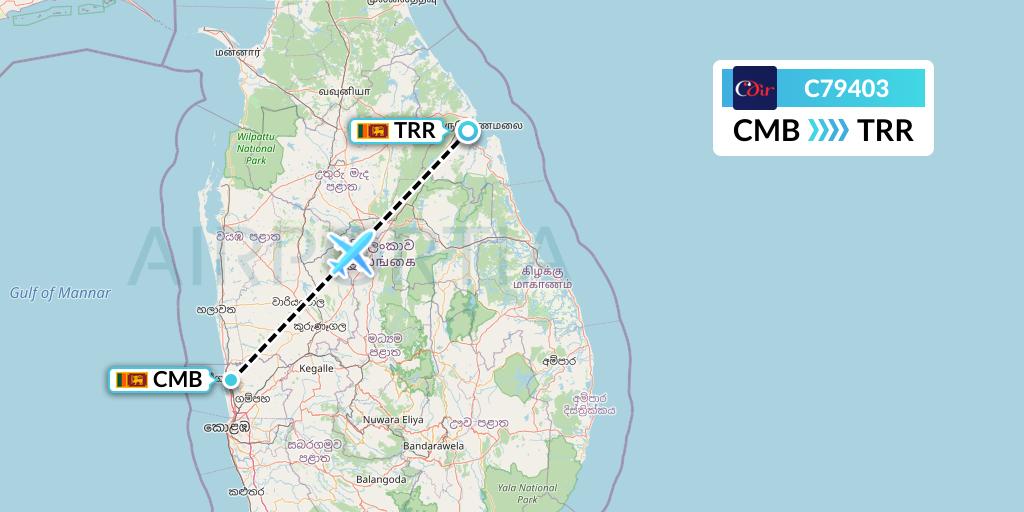 C79403 Cinnamon Air Flight Map: Colombo to Trincomalee
