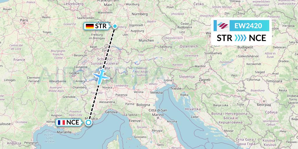 EW2420 Eurowings Flight Map: Stuttgart to Nice