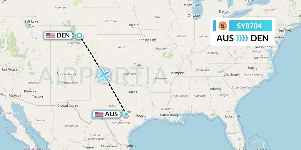 SY8704 Sun Country Airlines Flight Map: Austin to Denver