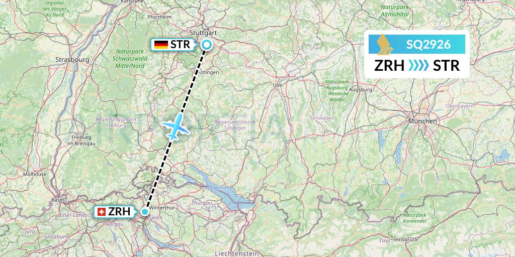 SQ2926 Singapore Airlines Flight Map: Zurich to Stuttgart