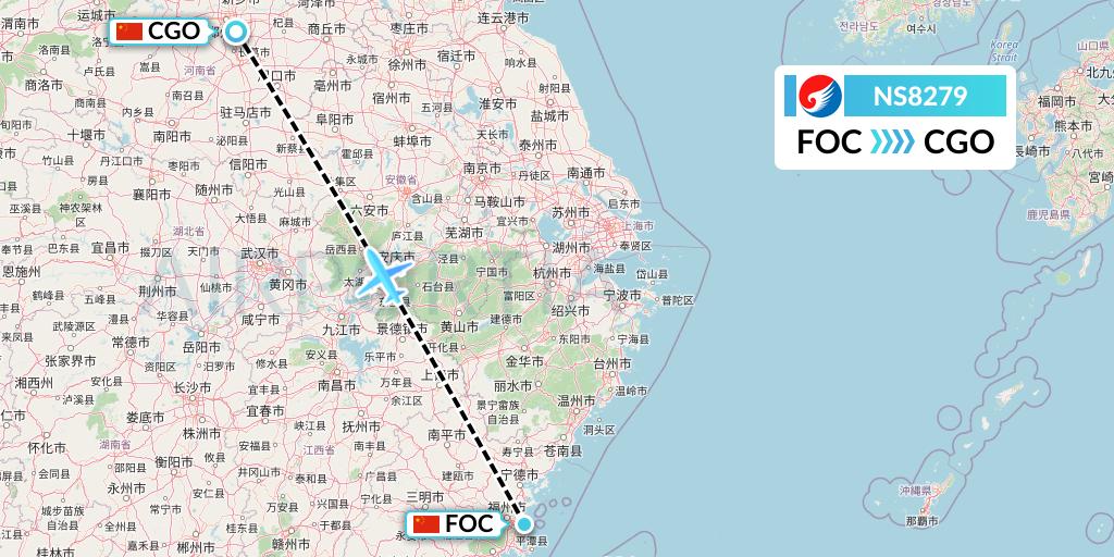 NS8279 Hebei Airlines Flight Map: Fuzhou to Zhengzhou