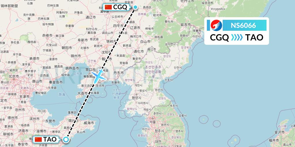 NS6066 Hebei Airlines Flight Map: Changchun to Qingdao