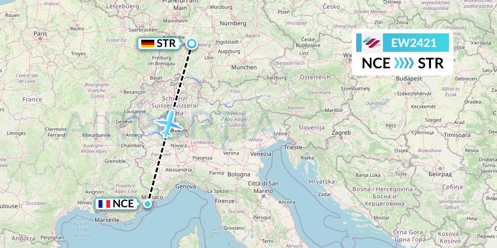 EW2421 Eurowings Flight Map: Nice to Stuttgart