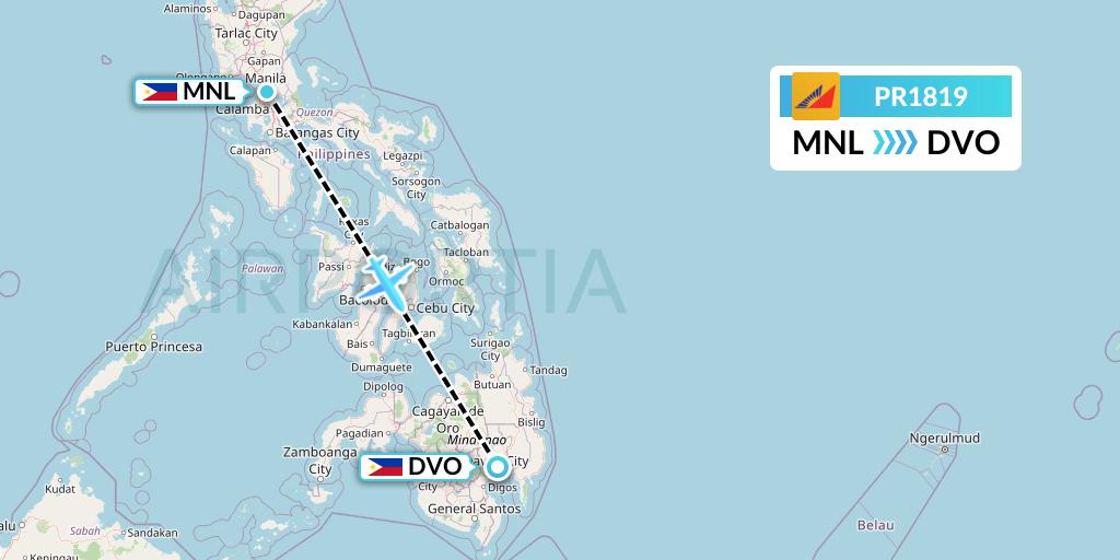 PR1819 Philippine Airlines Flight Map: Manila to Davao City