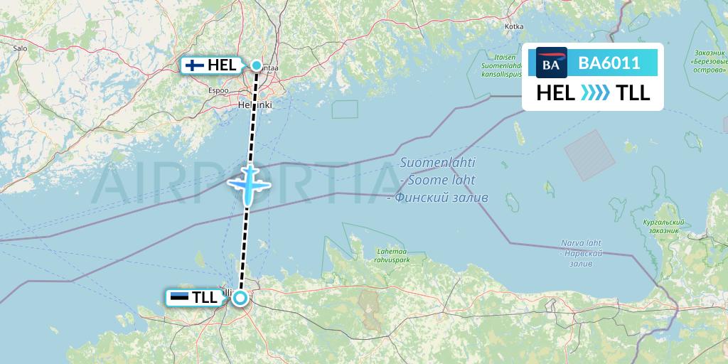 BA6011 British Airways Flight Map: Helsinki to Tallinn