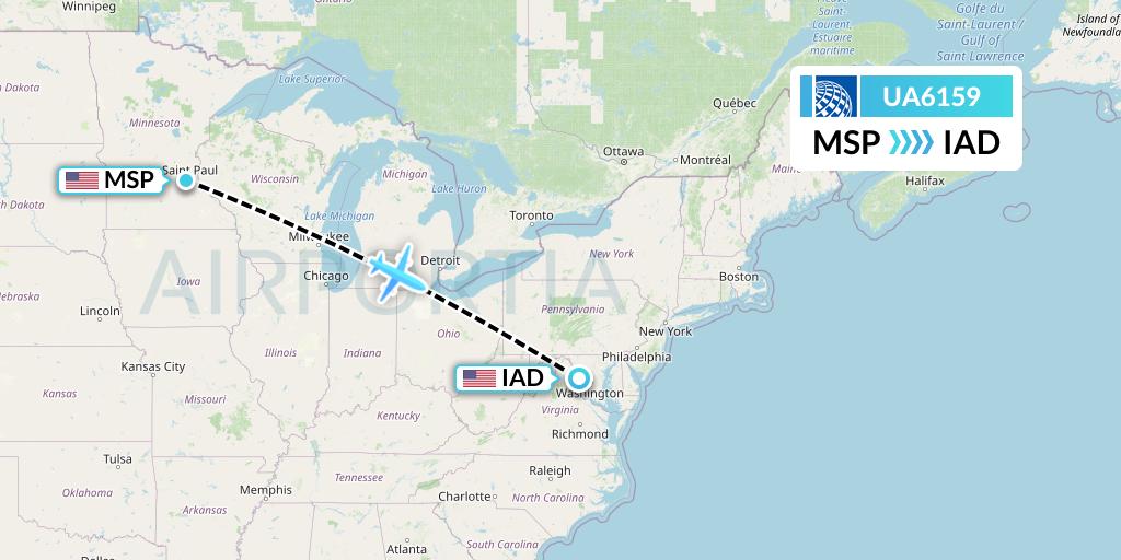 UA6159 United Airlines Flight Map: Minneapolis to Washington