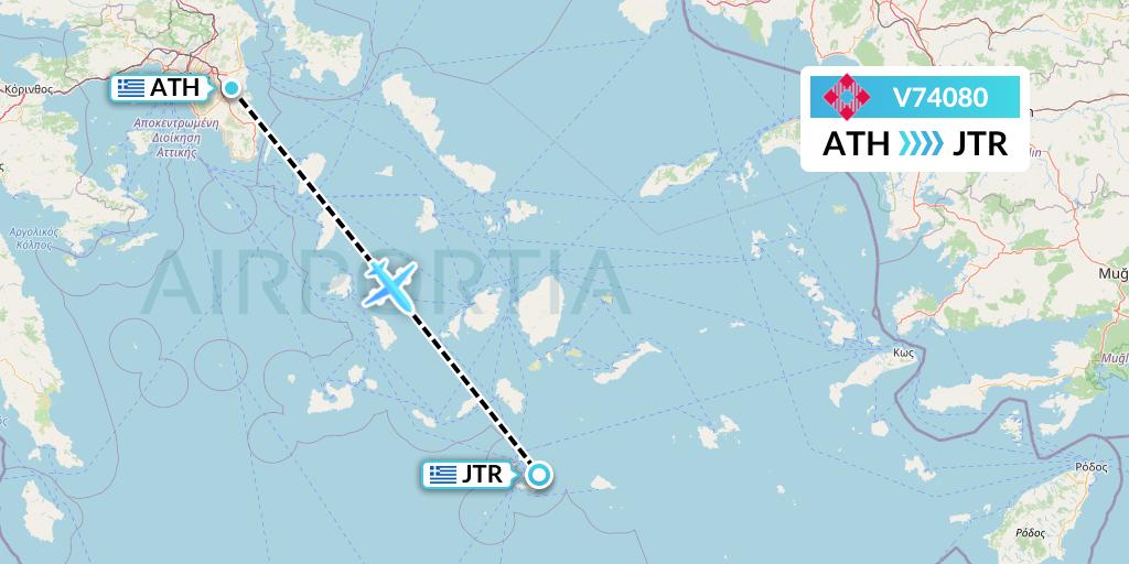 V74080 Volotea Flight Map: Athens to Santorini