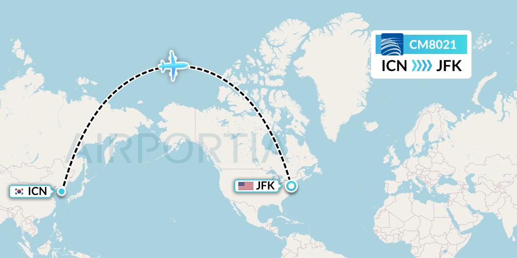 CM8021 Copa Airlines Flight Map: Seoul to New York