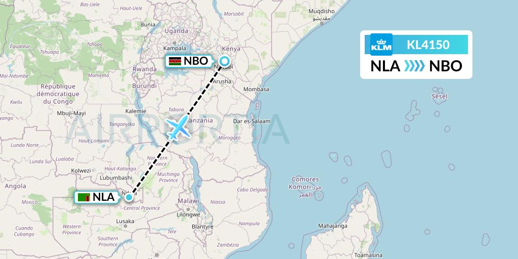 KL4150 KLM Flight Map: Ndola to Nairobi