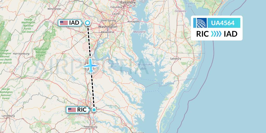 UA4564 United Airlines Flight Map: Richmond to Washington