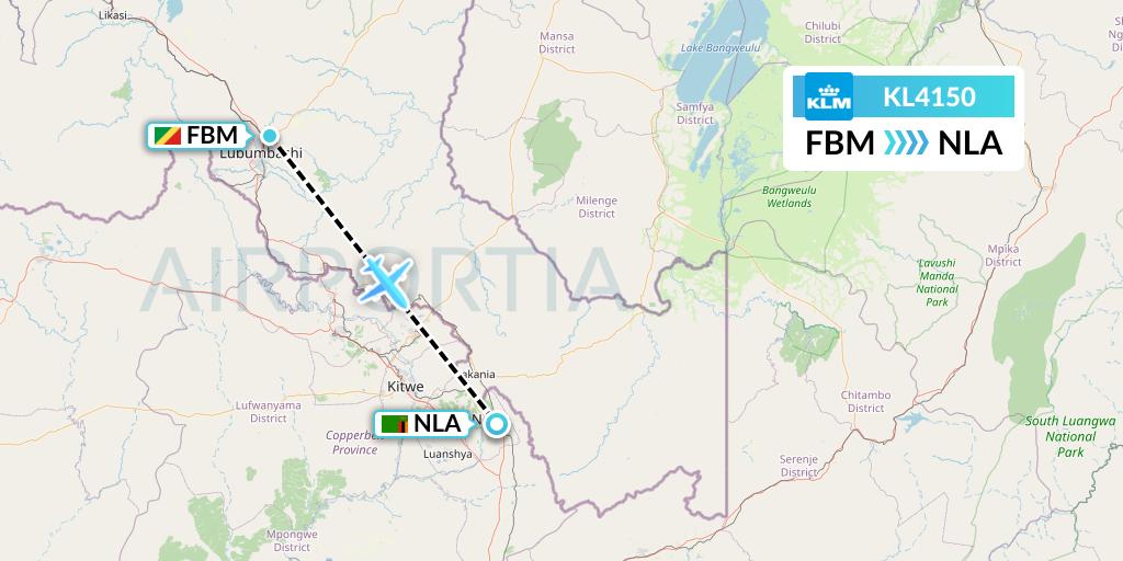 KL4150 KLM Flight Map: Lubumbashi to Ndola