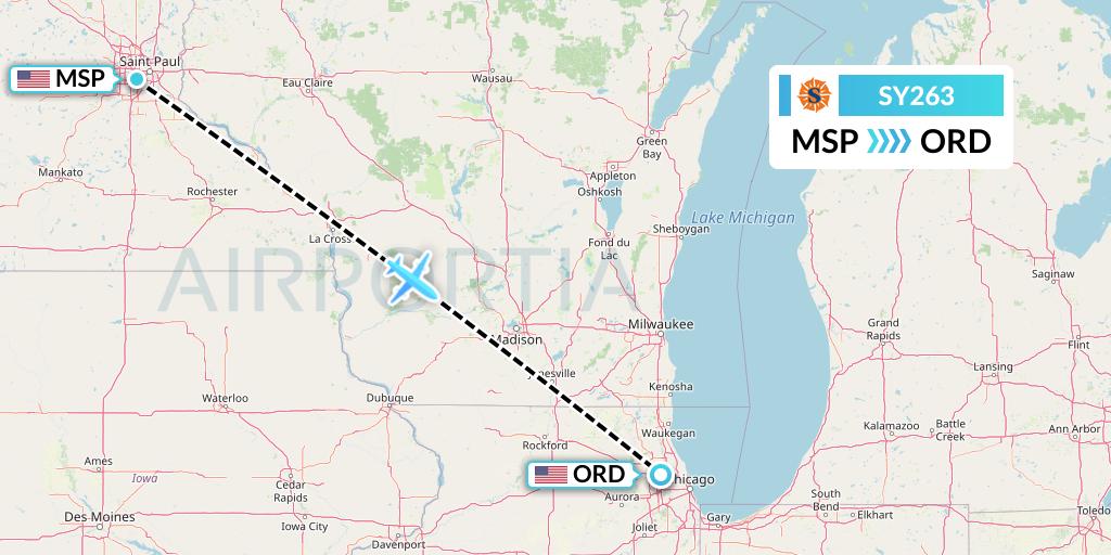 SY263 Sun Country Airlines Flight Map: Minneapolis to Chicago
