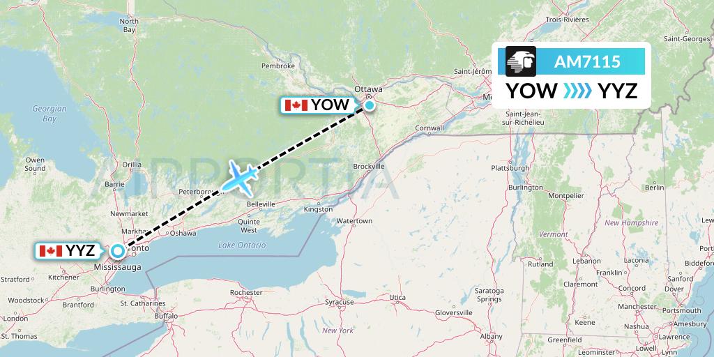 AM7115 Aeromexico Flight Map: Ottawa to Toronto