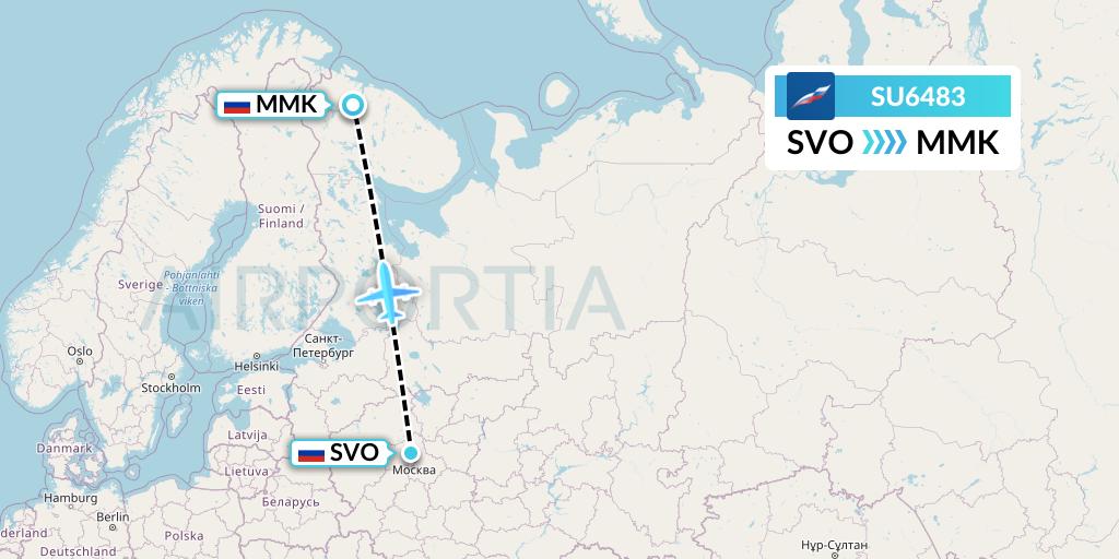 SU6483 Aeroflot Flight Map: Moscow to Murmansk