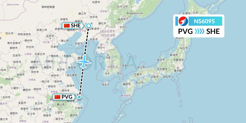 NS6095 Hebei Airlines Flight Map: Shanghai to Shenyang