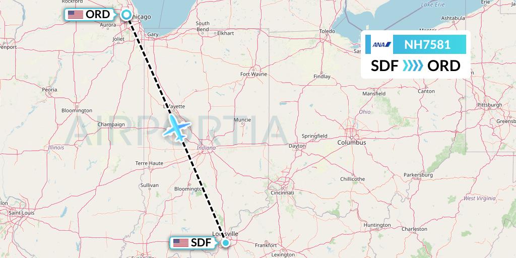 NH7581 All Nippon Airways Flight Map: Louisville to Chicago