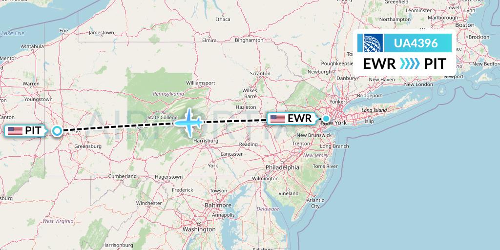 UA4396 United Airlines Flight Map: New York to Pittsburgh