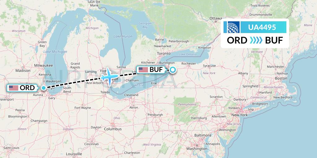 UA4495 United Airlines Flight Map: Chicago to Buffalo