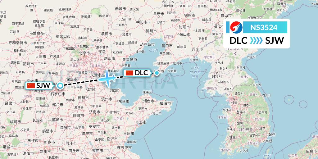 NS3524 Hebei Airlines Flight Map: Dalian to Shijiazhuang