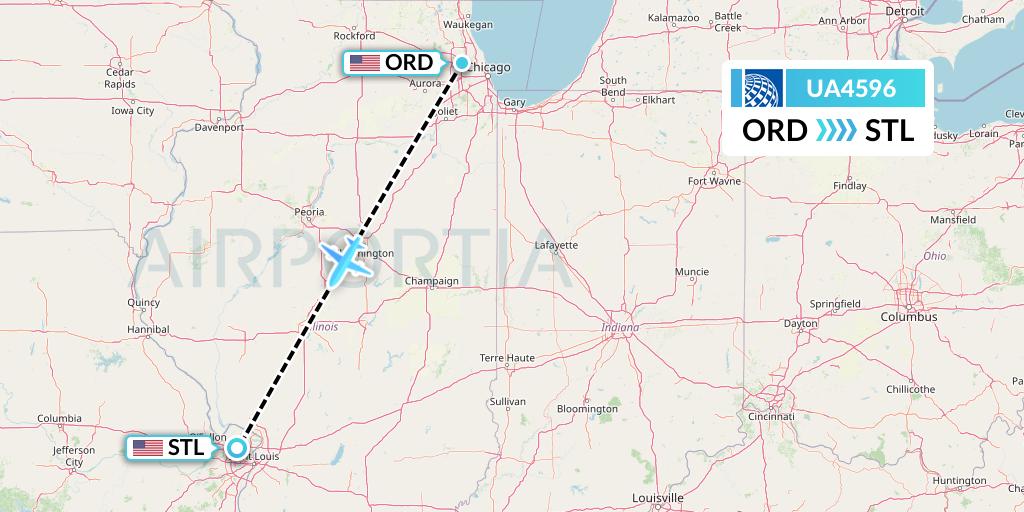 UA4596 United Airlines Flight Map: Chicago to St. Louis