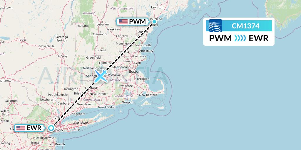 CM1374 Copa Airlines Flight Map: Portland to New York