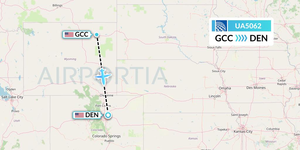 UA5062 United Airlines Flight Map: Gillette to Denver