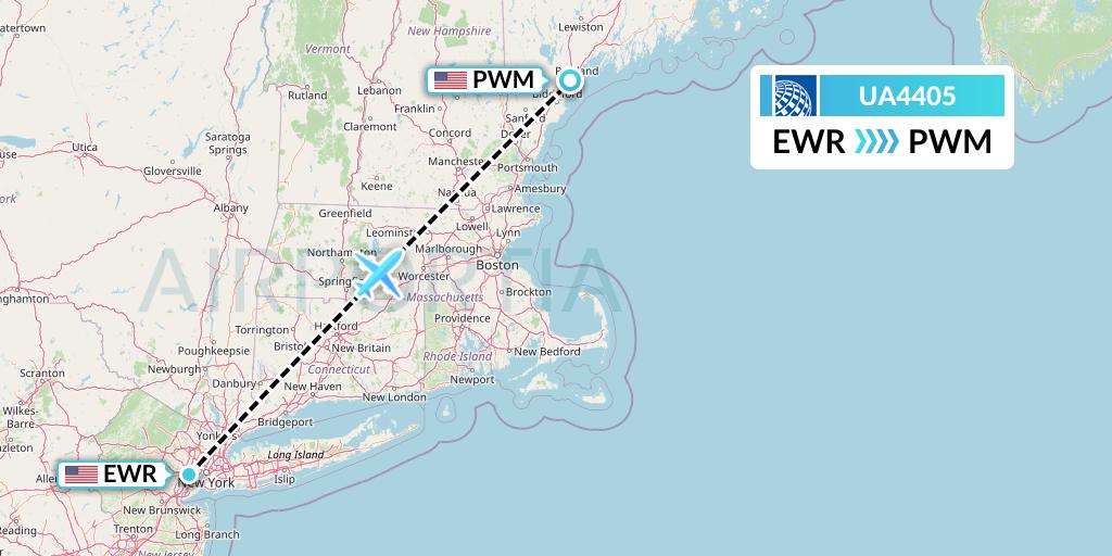UA4405 United Airlines Flight Map: New York to Portland