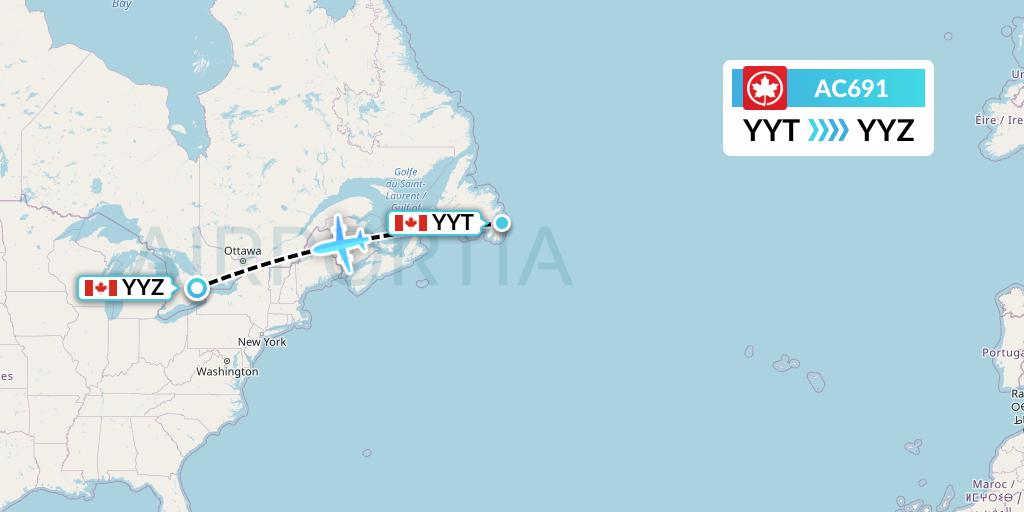AC691 Air Canada Flight Map: St. John's to Toronto