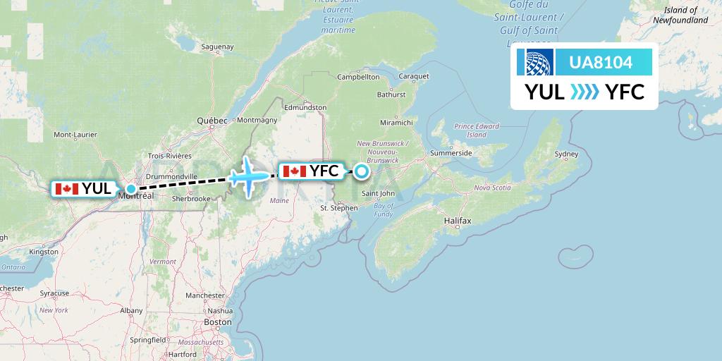 UA8104 United Airlines Flight Map: Montreal to Fredericton