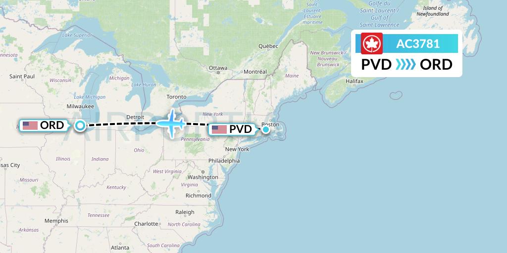 AC3781 Air Canada Flight Map: Providence to Chicago