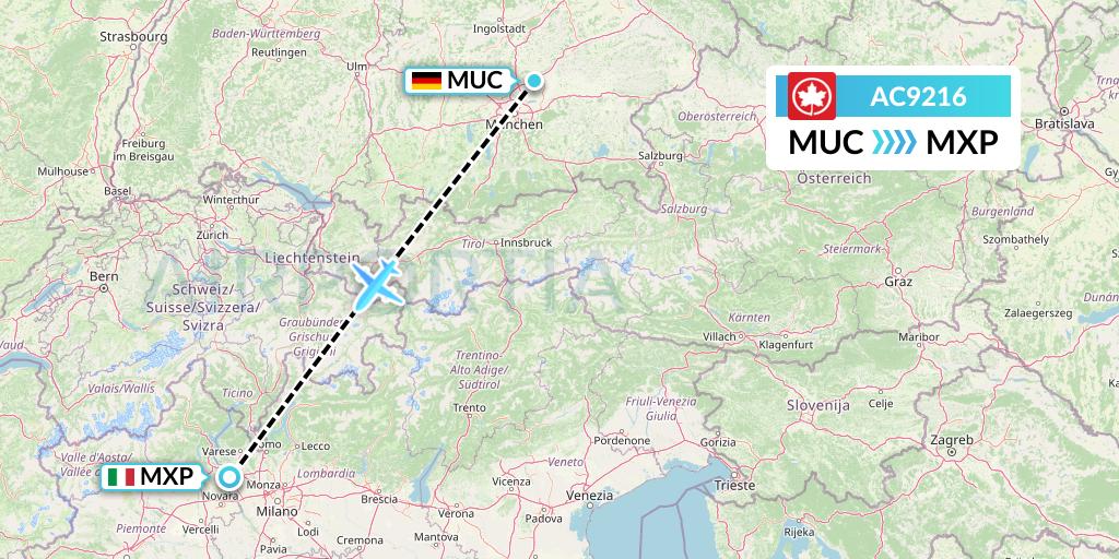 AC9216 Air Canada Flight Map: Munich to Milan